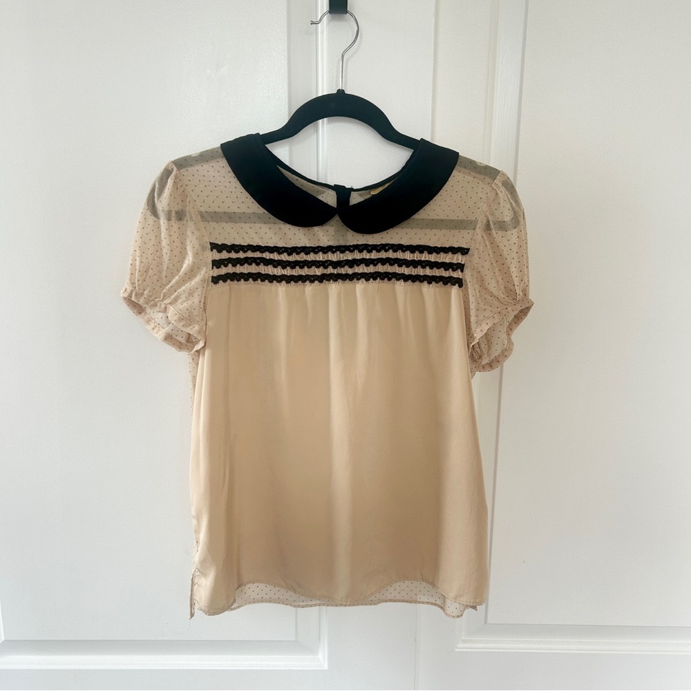Vera Wang Princess Sheer Polka Dot Peter Pan Collar Blouse — Medium/Large